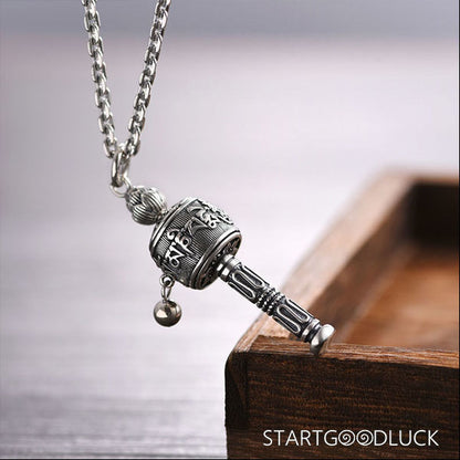 Tibetan Buddhist Prayer Wheel Necklace: “Om Mani Padme Hum” Engraved Pendant (Amplify Mantra Power) - StartGoodLuck