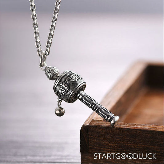 Tibetan Buddhist Prayer Wheel Necklace: “Om Mani Padme Hum” Engraved Pendant (Amplify Mantra Power) - StartGoodLuck