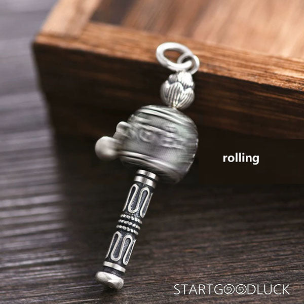 Tibetan Buddhist Prayer Wheel Necklace: “Om Mani Padme Hum” Engraved Pendant (Amplify Mantra Power) - StartGoodLuck