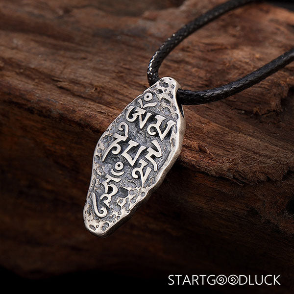 Tibetan Buddhist Vajra Necklace: “Om Mani Padme Hum” Engraved Pendant (Protect & Empower) - StartGoodLuck
