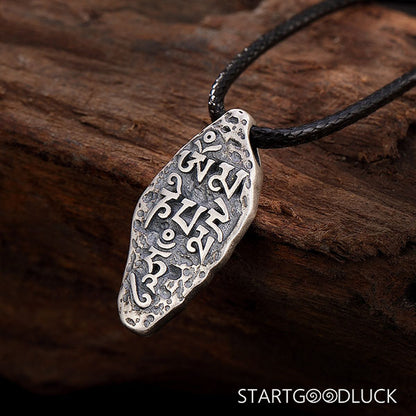 Tibetan Buddhist Vajra Necklace: “Om Mani Padme Hum” Engraved Pendant (Protect & Empower) - StartGoodLuck
