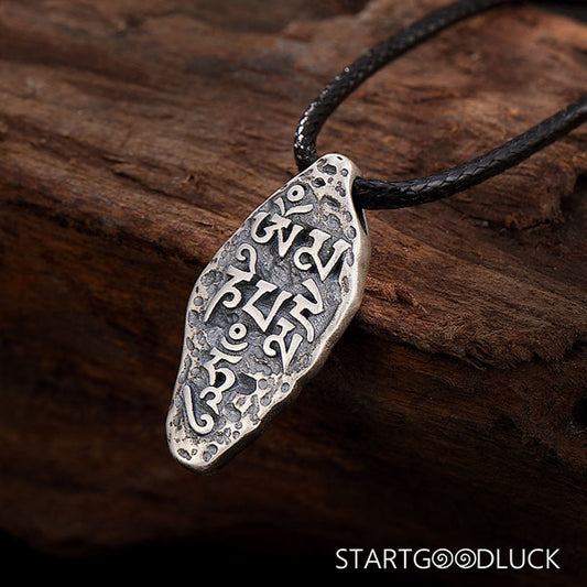 Tibetan Buddhist Vajra Necklace: “Om Mani Padme Hum” Engraved Pendant (Protect & Empower) - StartGoodLuck