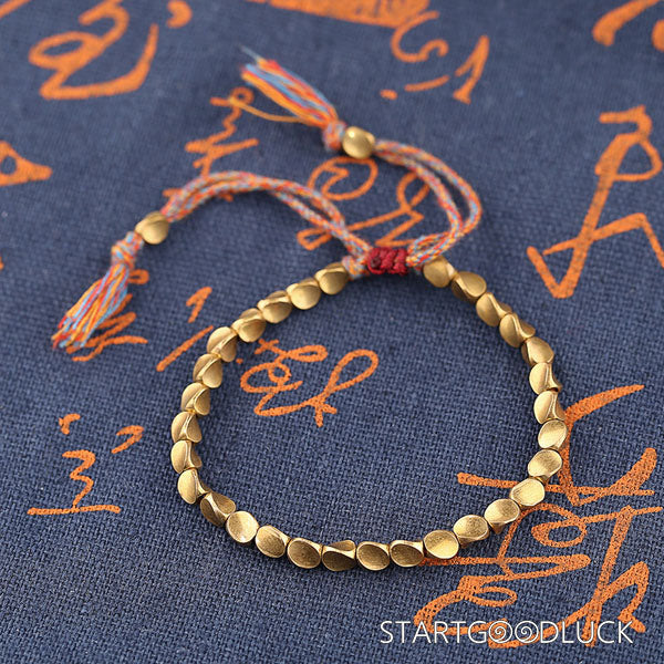 Tibetan Handmade Copper Bracelet: Uneven Beads, Sacred Protection - StartGoodLuck