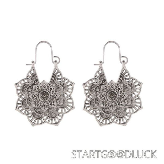 Tibetan Lotus Engraving Copper Earrings