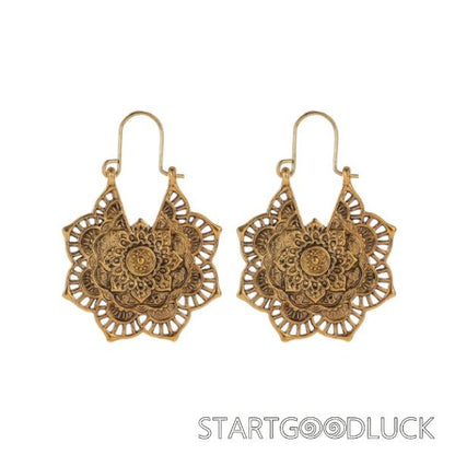 Tibetan Lotus Engraving Copper Earrings
