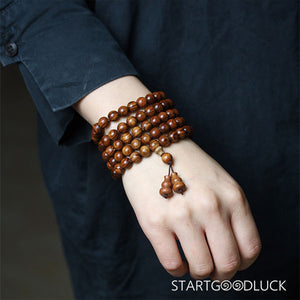 Tibetan Natural Huanghuali 108 - Bead Mala Necklace: Eliminate Troubles, Attract Blessings - StartGoodLuck