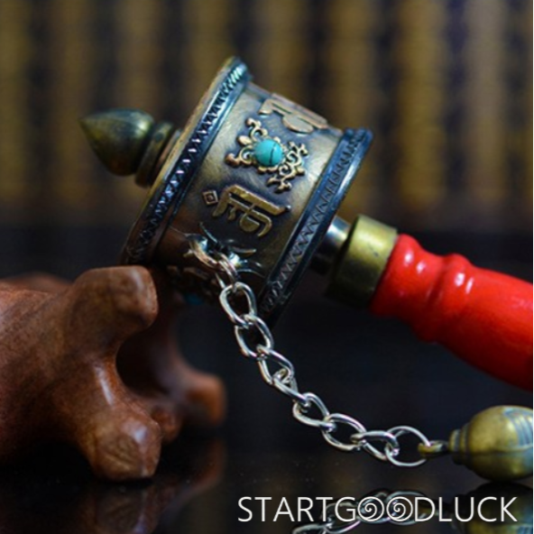 Tibetan Prayer Wheel: Mini Handheld with 4.53” Height & 1.5” Width (Portable Merit Accumulator)