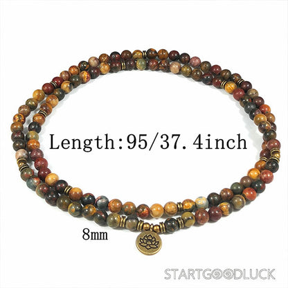 Tibetan Red Turquoise Mala Bead necklace with Lotus : Purify Energy, Awaken Enlightenment - StartGoodLuck