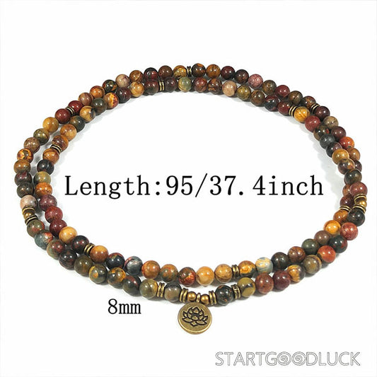 Tibetan Red Turquoise Mala Bead necklace with Lotus : Purify Energy, Awaken Enlightenment - StartGoodLuck