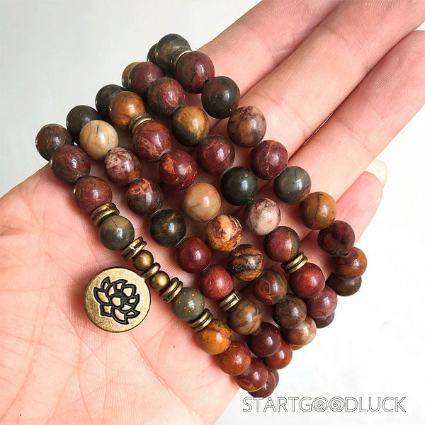 Tibetan Red Turquoise Mala Bead necklace with Lotus : Purify Energy, Awaken Enlightenment - StartGoodLuck