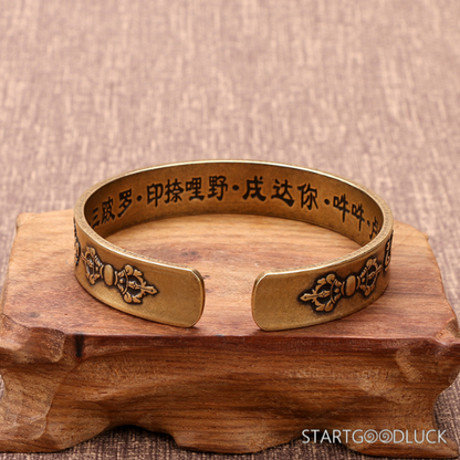 Tibetan buddhist Copper bracelets | Unisex Open-Style Bracelet adorned with Sanskrit inscriptions