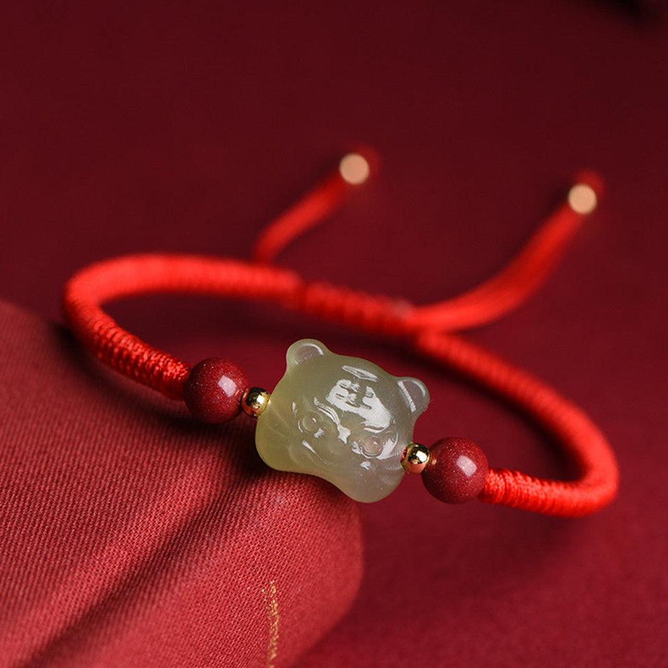 Hetian Jade Tiger Red String Love and Luck Bracelet