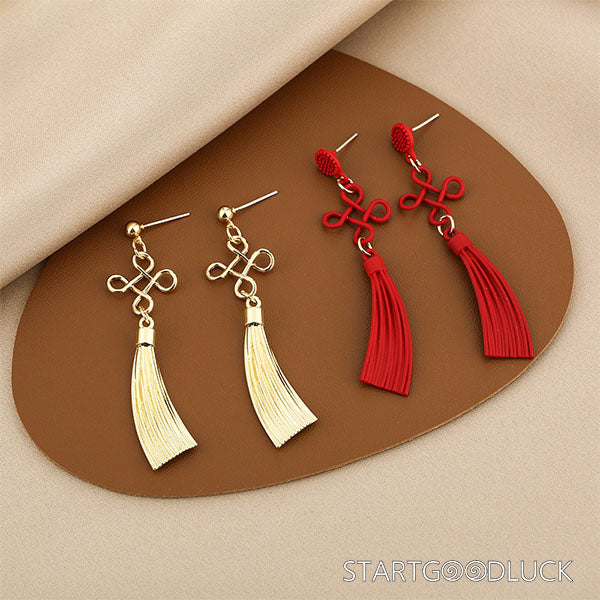 Traditional Chinese Knot Earrings - Gold/Red | Symbol of Unity & Good Fortune