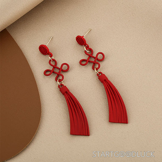 Traditional Chinese Knot Earrings - Gold/Red | Symbol of Unity & Good Fortune