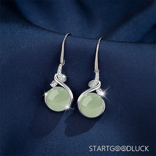 Vintage Chinese Style Jade Earrings - Natural Jade & Silver