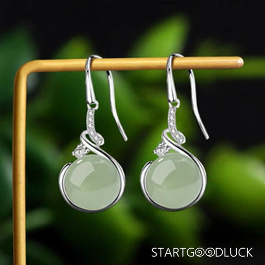 Vintage Chinese Style Jade Earrings - Natural Jade & Silver