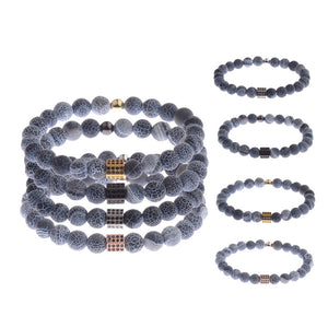 Volcanic Rock Bracelet with 8mm Wind Fossil Beads unisex jewelry