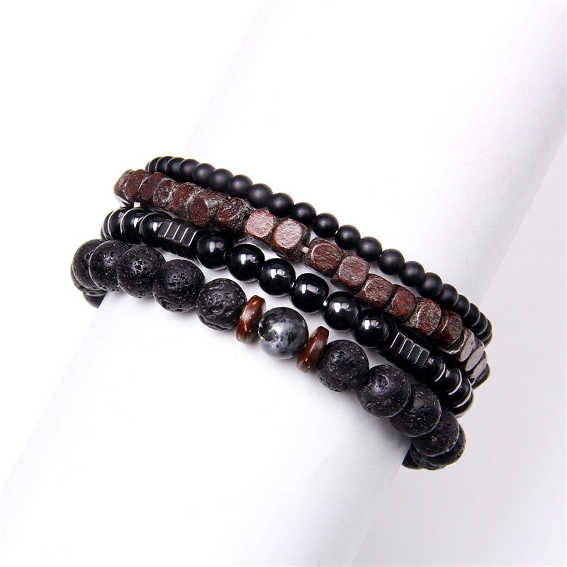 Natural Lava Stone Beaded Bracelet Set for Men and Women