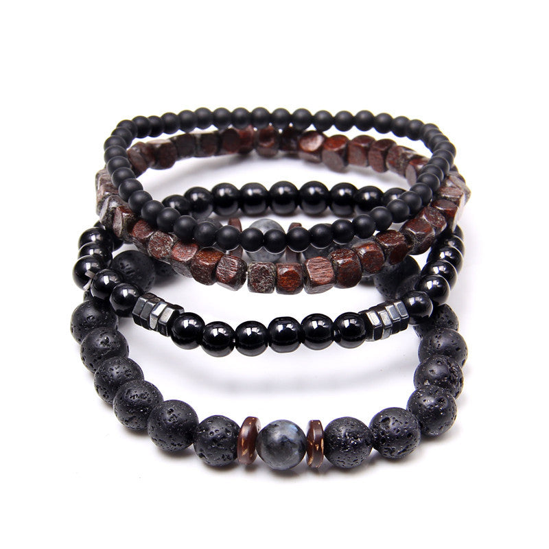 StartGoodLuck 4-Piece Volcanic Stone and Wood Bracelet Stack