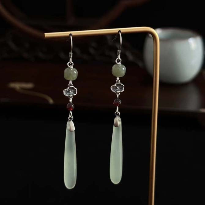 Water Drop Jade Earrings | Neo Chinese Style | Bring Fortune