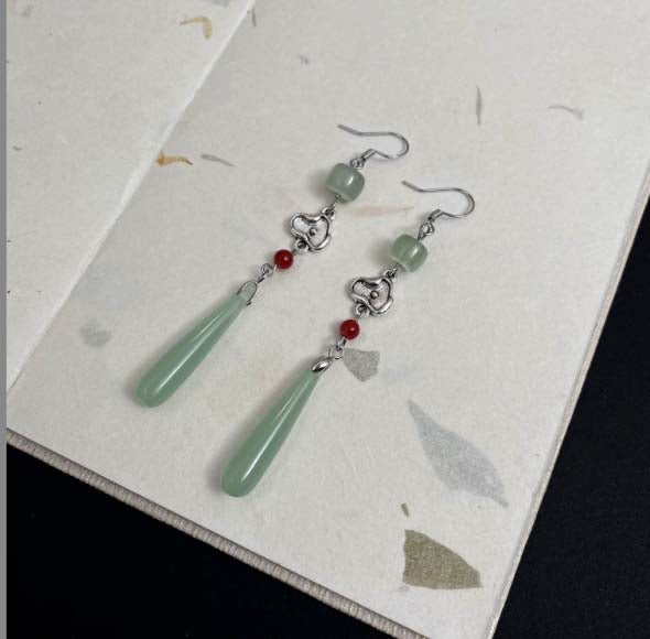 Water Drop Jade Earrings | Neo Chinese Style | Bring Fortune