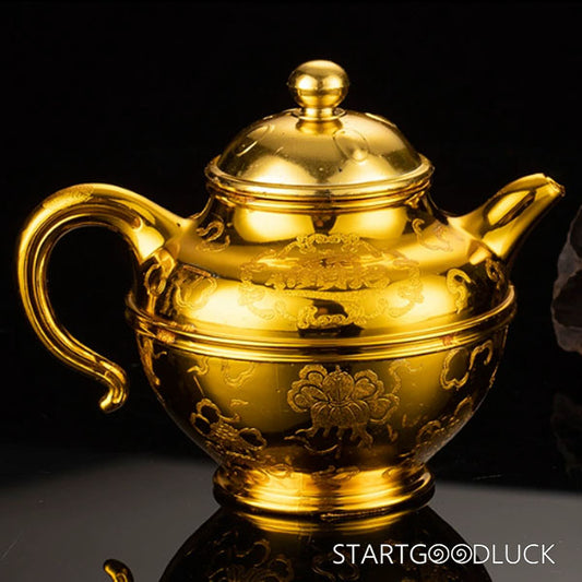 Water Offering | Golden Lotus Buddhist Teapot & Cup Set - StartGoodLuck