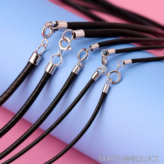 Waxed Cord Necklace - 1-3mm Black Rope chain with S925 Sterling Silver Clasp