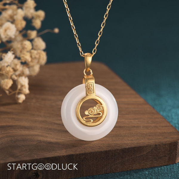 White Jade Necklace - auspicious cloud  lucky charm necklace