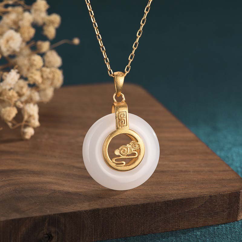 White Jade Necklace - auspicious cloud lucky charm necklace