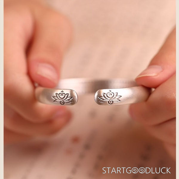 White Copper Silver-Plated Bangle | Buddhist Bracelet for Lotus Enlightenment - StartGoodLuck