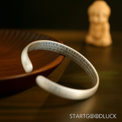 White Copper Silver-Plated Bangle | Buddhist Bracelet for Lotus Enlightenment - StartGoodLuck