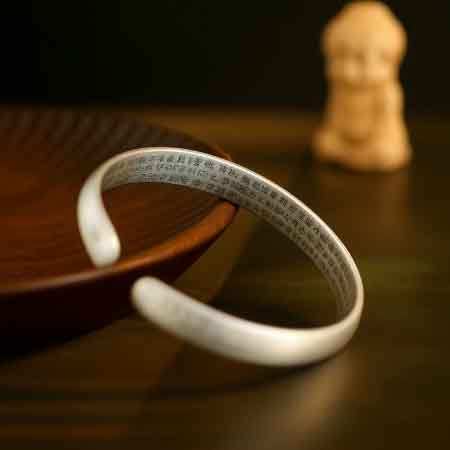 White Copper Silver-Plated Bangle | Buddhist Bracelet for Lotus Enlightenment
