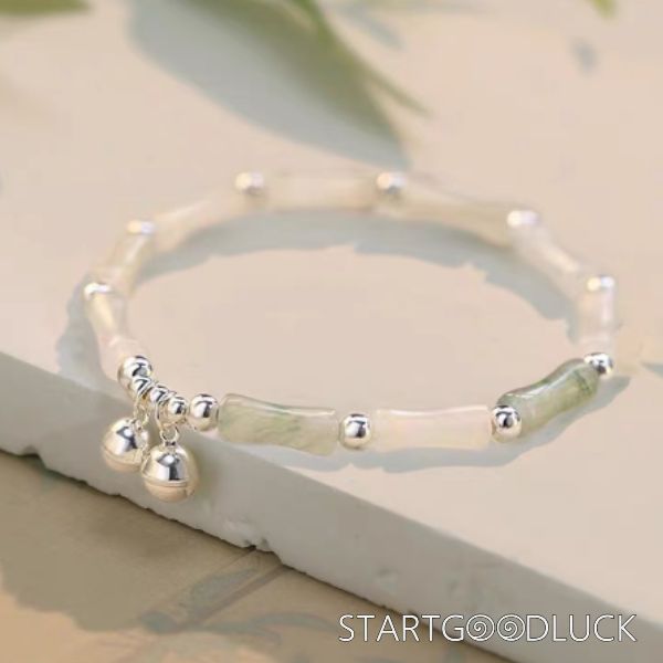 White Jade  Bamboo Bracelet | 925 Silver Bell | Neo Chinese Style