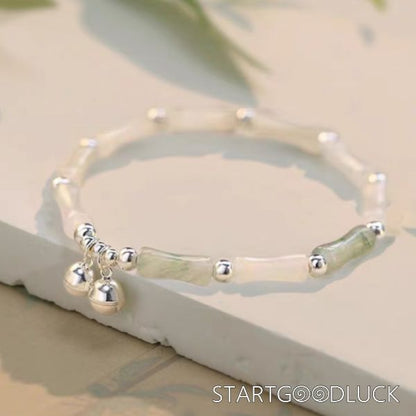 White Jade  Bamboo Bracelet | 925 Silver Bell | Neo Chinese Style