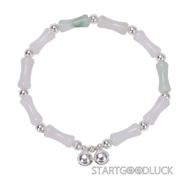 White Jade  Bamboo Bracelet | 925 Silver Bell | Neo Chinese Style