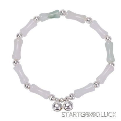 White Jade  Bamboo Bracelet | 925 Silver Bell | Neo Chinese Style