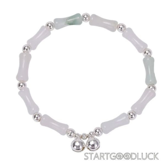 White Jade  Bamboo Bracelet | 925 Silver Bell | Neo Chinese Style
