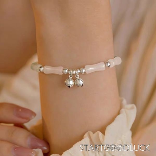 White Jade  Bamboo Bracelet | 925 Silver Bell | Neo Chinese Style