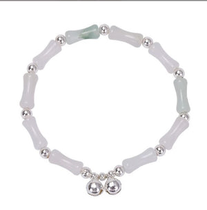 White Jade  Bamboo Bracelet | 925 Silver Bell | Neo Chinese Style