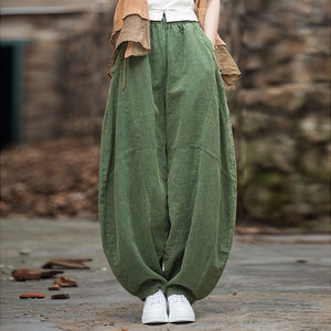 Women Casual Ramie Loose Cotton Linen Comfortable Mid-waist Wide Legs Pants