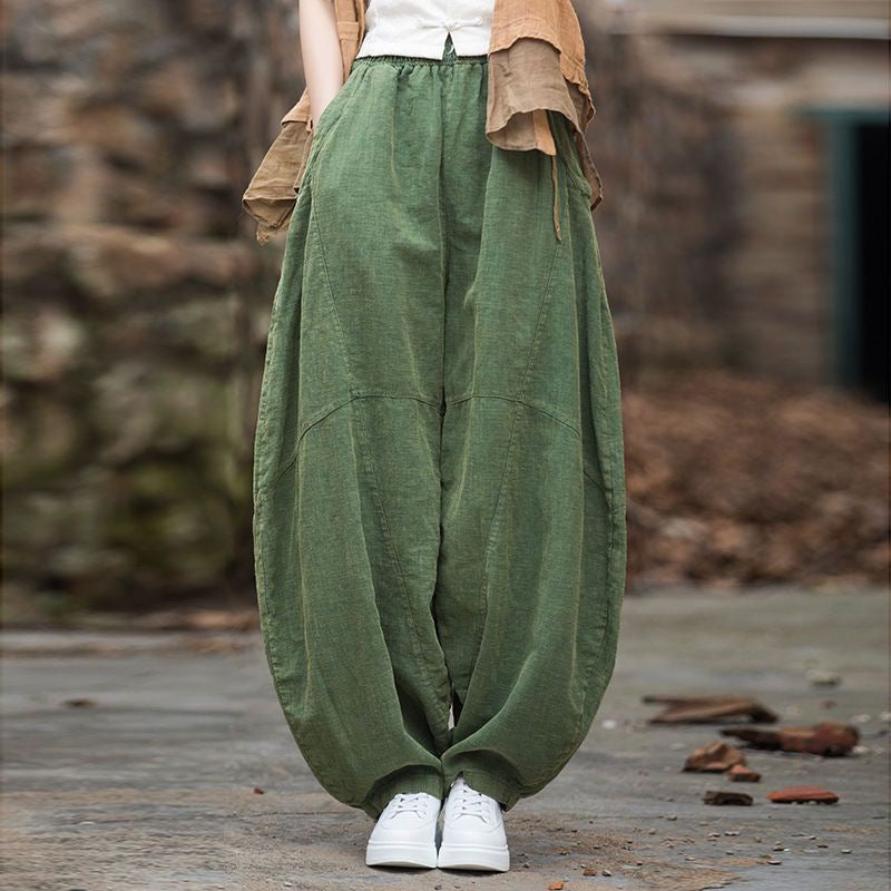 Women Casual Ramie Loose Cotton Linen Comfortable Mid-waist Wide Legs Pants