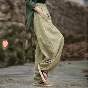 Women Casual Ramie Loose Cotton Linen Comfortable Mid-waist Wide Legs Pants