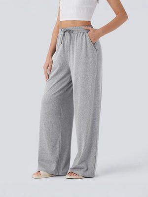 Women Casual Style Comfotable Cottom Solid Color High-waisted Drawstring Sports Pants