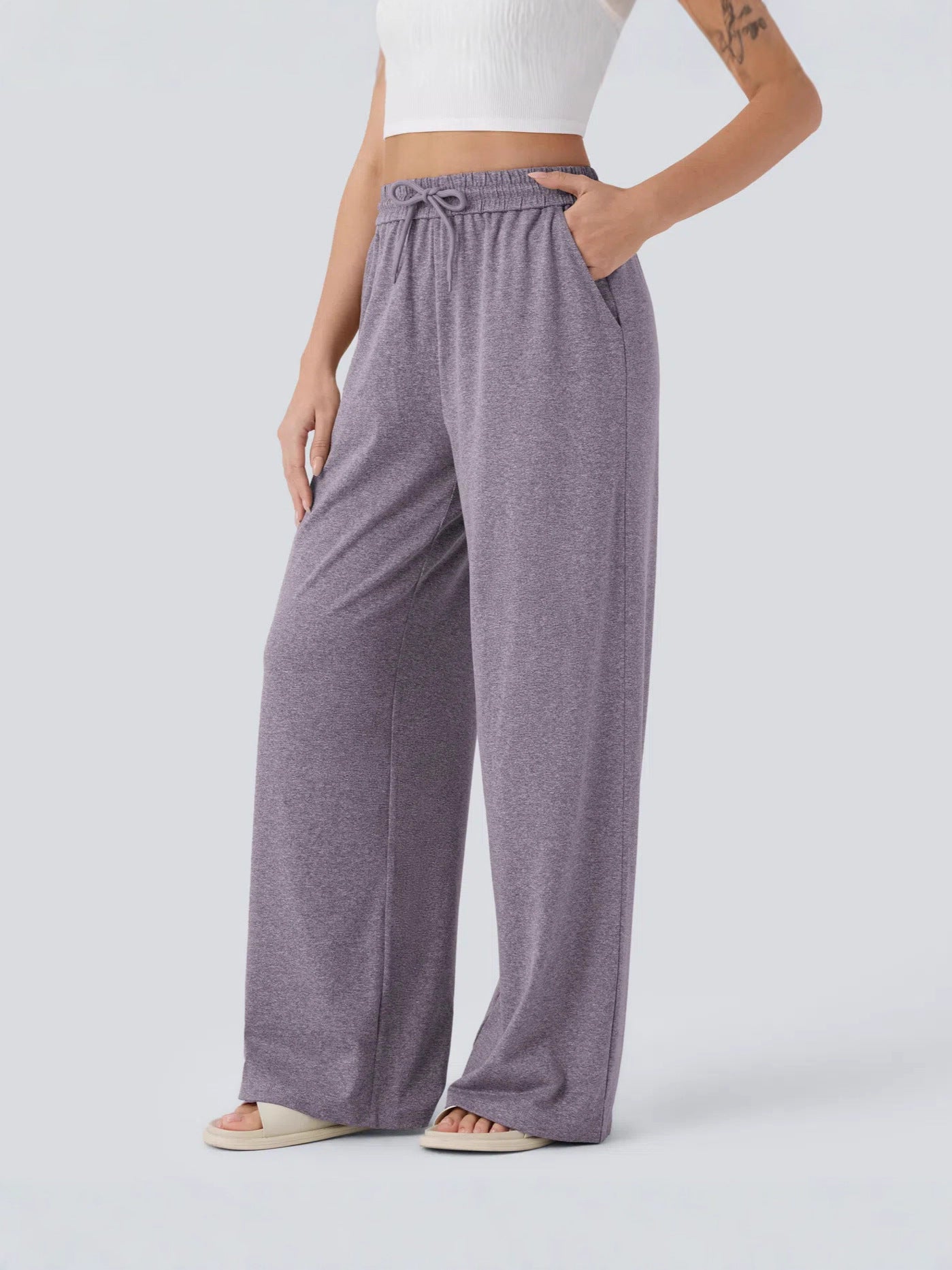 Women Casual Style Comfotable Cottom Solid Color High-waisted Drawstring Sports Pants