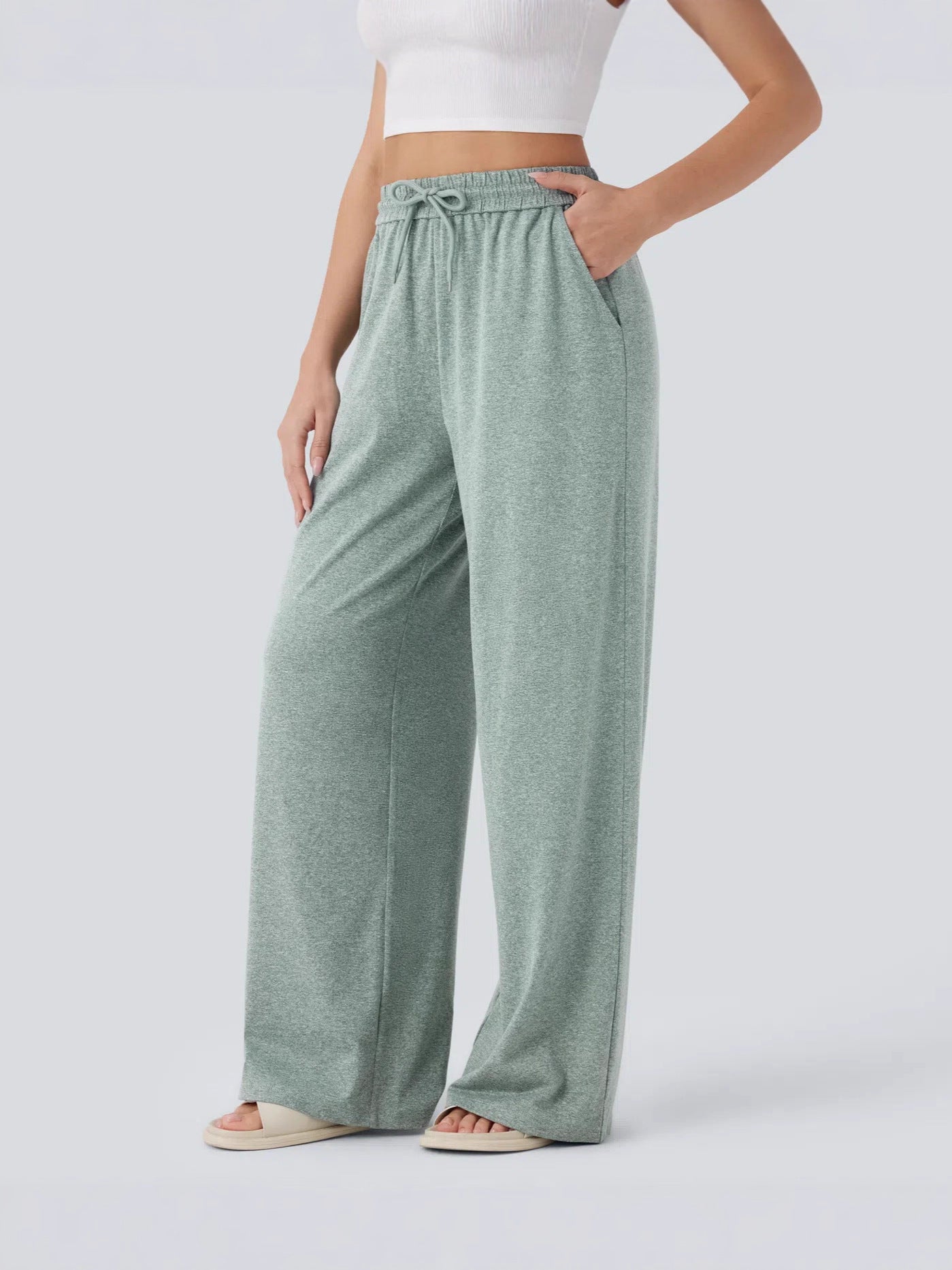 Women Casual Style Comfotable Cottom Solid Color High-waisted Drawstring Sports Pants