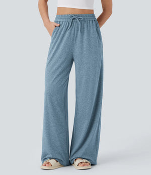 Women Casual Style Comfotable Cottom Solid Color High-waisted Drawstring Sports Pants