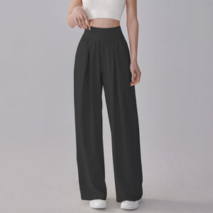 Women Casual Style Thin Quick-drying Sports Solid Color Wide-leg Pants