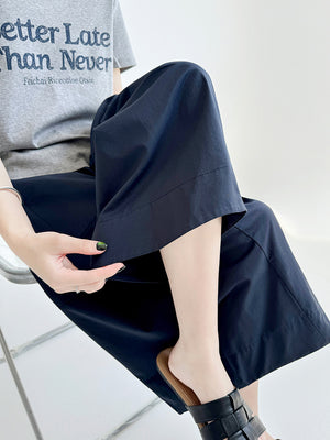 Women Casual Washed Cotton High-waisted Wide-leg Capri Pants