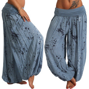 Women Ink And Wash Printing Casual Cotton Lace-up Loose Wide-leg Harem Pants