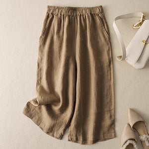 Women Seven Solid Color Loose Retro Casual Linen Wide-Leg Pants